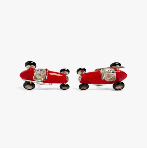 Sterling Silver Racing Car Cufflinks - Red