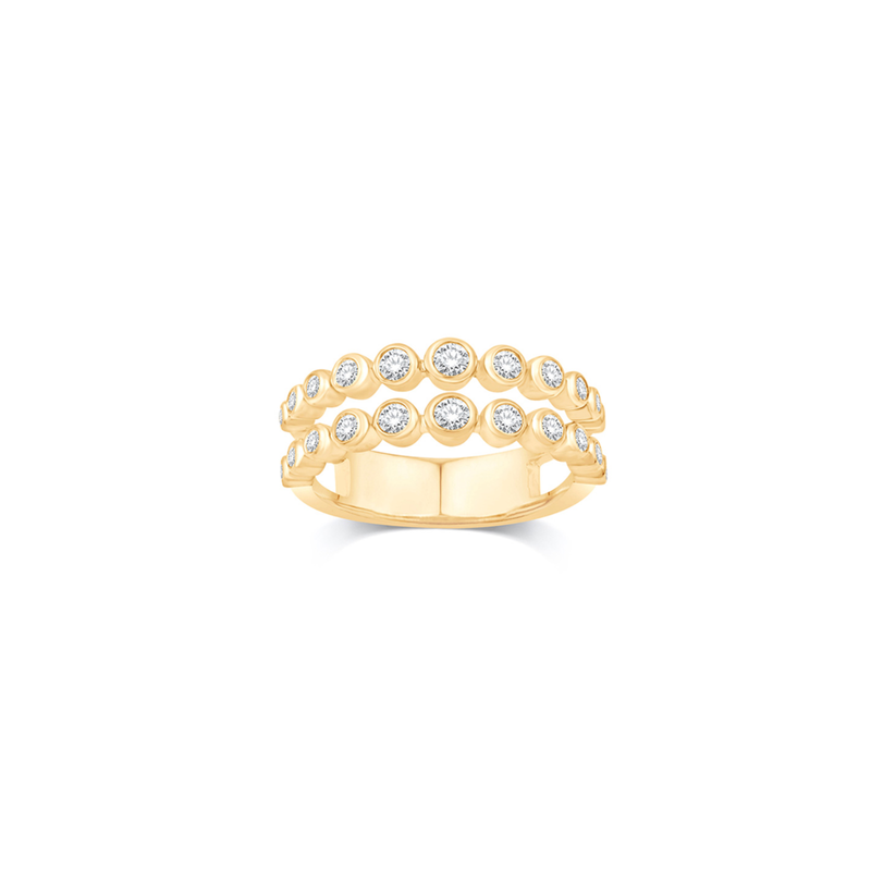 14K Yellow Gold Two-Row Bezel Set Diamond Ring