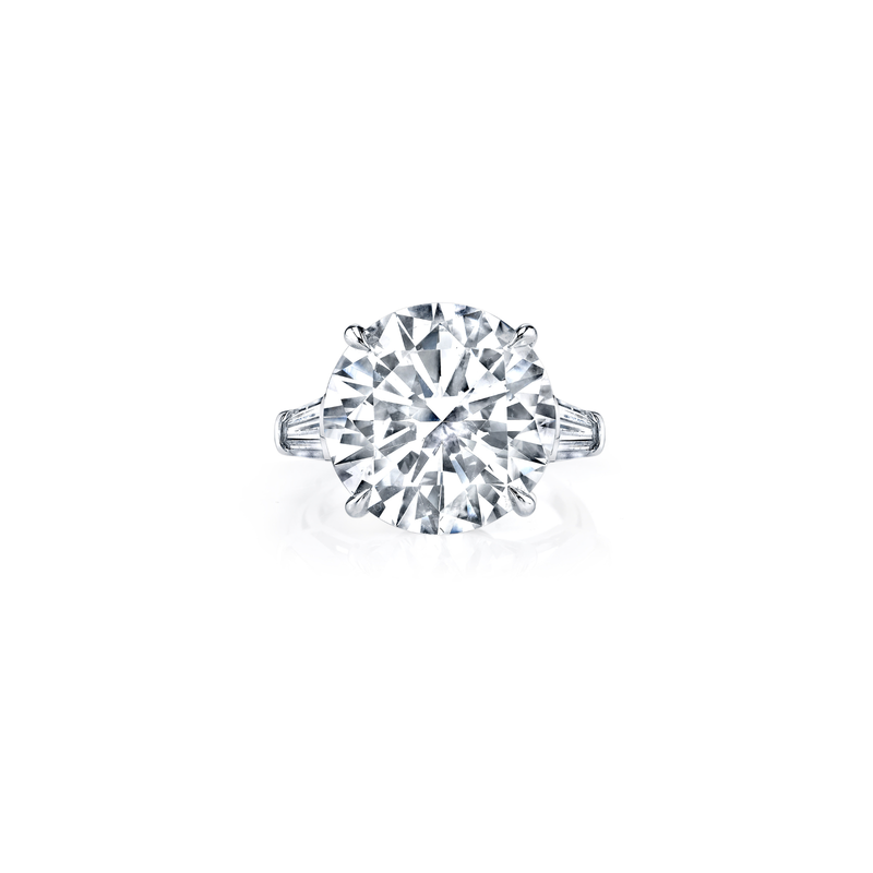 Round Cut 6.03ct Platinum Diamond Ring with Baguette Sides