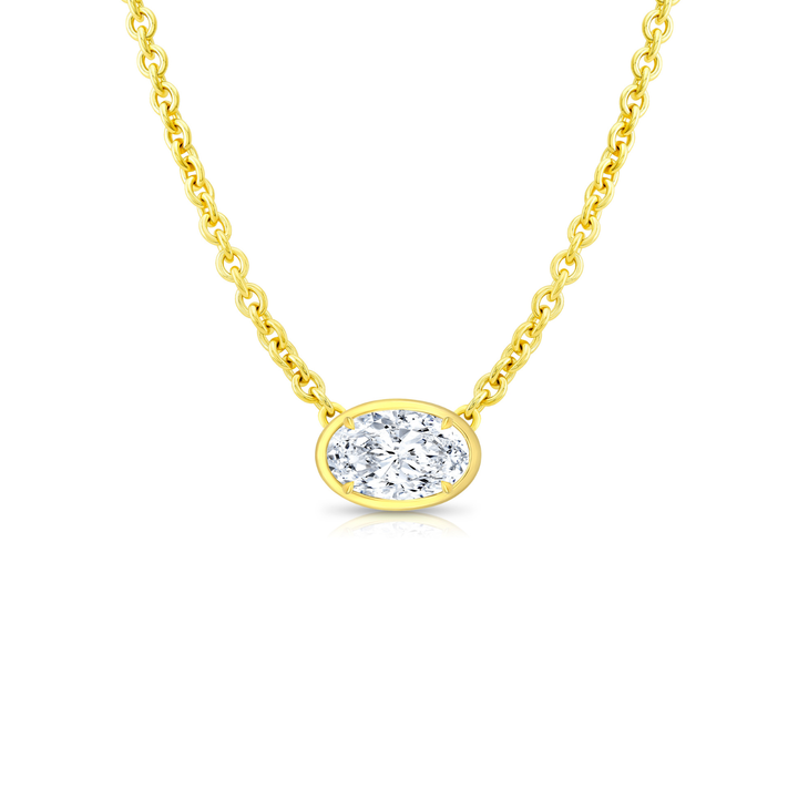 Rahaminov Diamonds Jewelry - 18K Yellow Gold 2ct Oval Cut Diamond Bezel Set Pendant | Manfredi Jewels