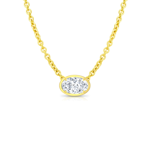 18K Yellow Gold 2ct Oval Cut Diamond Bezel Set Pendant