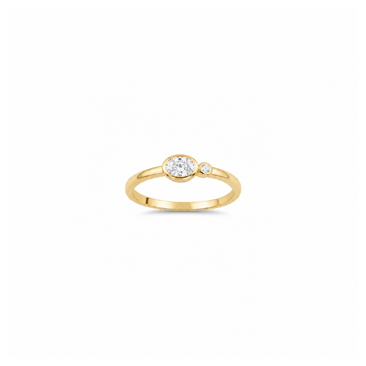 14K Yellow Gold Bezel Set Oval & Round Diamond Ring (0.36ctw)