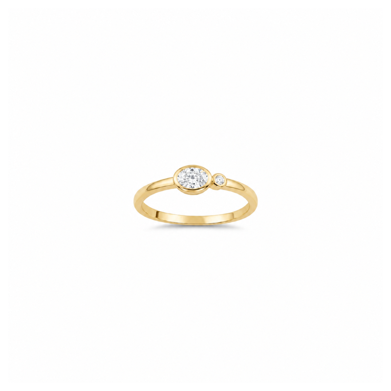 14K Yellow Gold Bezel Set Oval & Round Diamond Ring (0.36ctw)