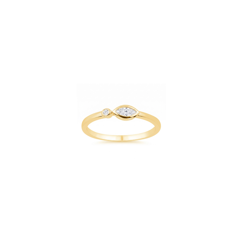 14K Yellow Gold Bezel Set Marquise & Round Diamond Ring (0.18ctw)