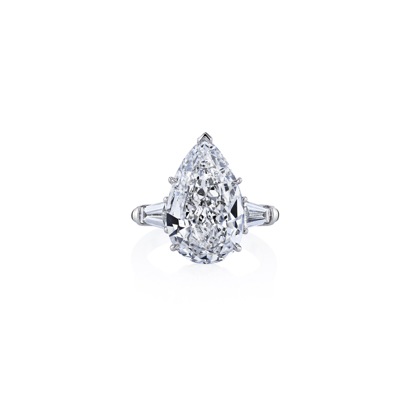 Pear Cut 6.04ct Platinum Diamond Ring with Tapered Baguettes