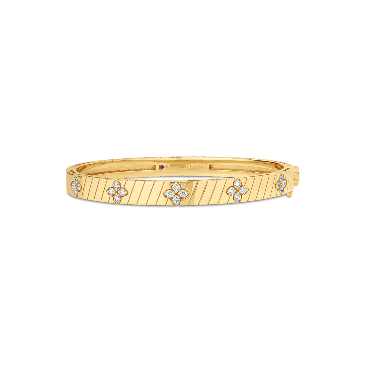Love In Verona 18K Yellow Gold Ridged Diamond Bangle