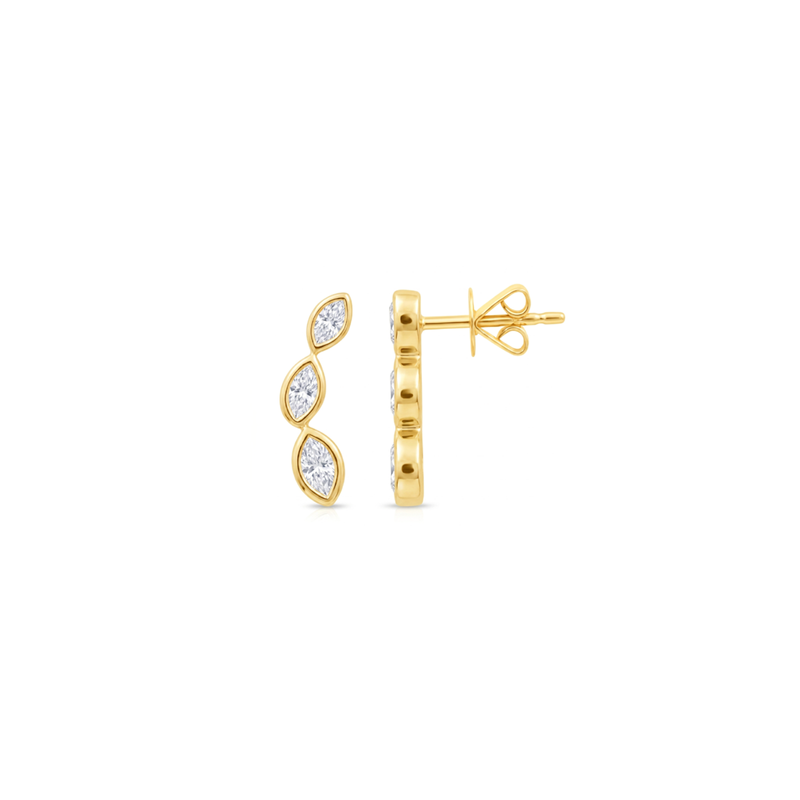 14K Yellow Gold Bezel Set Marquise Diamond Crawler Earring