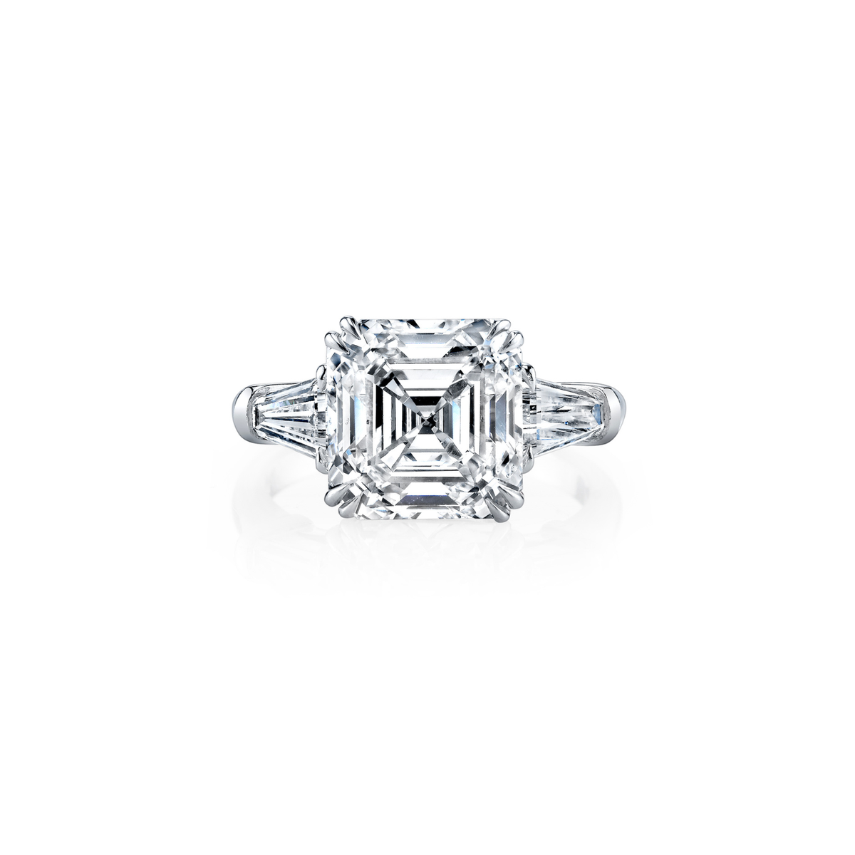 Asscher Cut 3.25ct Platinum Diamond Ring with Tapered Baguettes