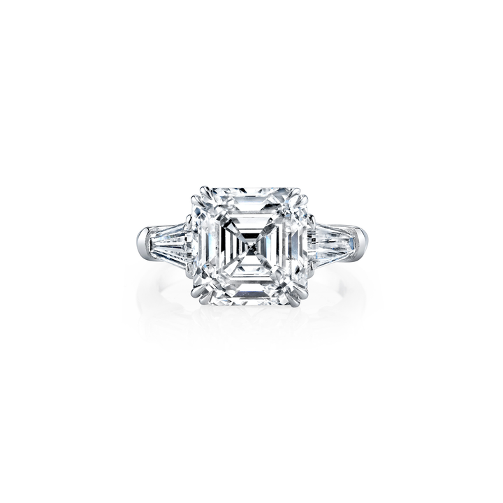 Asscher Cut 3.25ct Platinum Diamond Ring with Tapered Baguettes