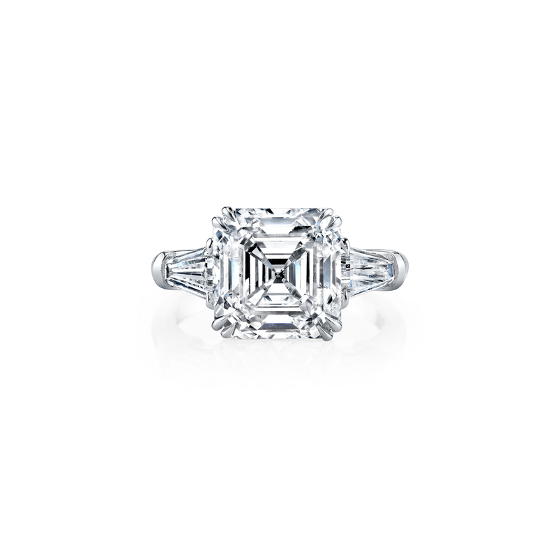 Asscher Cut 3.25ct Platinum Diamond Ring with Tapered Baguettes