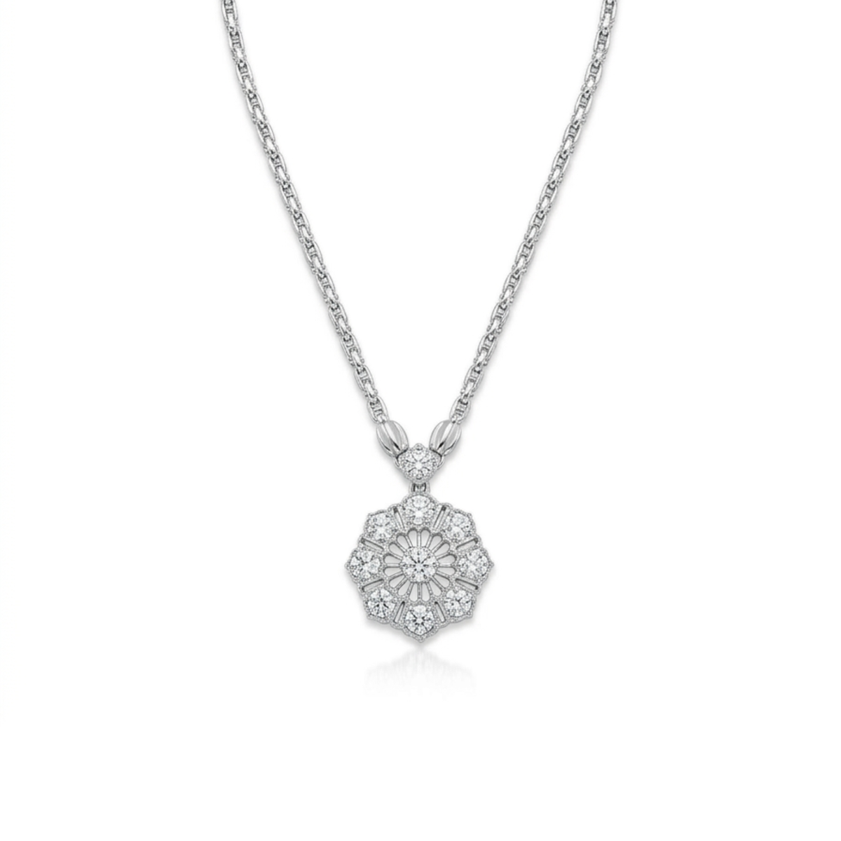 18K White Gold Tulle Diamond Pendant Necklace