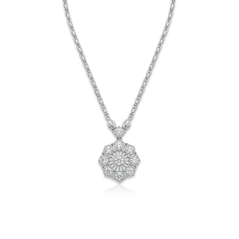 18K White Gold Tulle Diamond Pendant Necklace