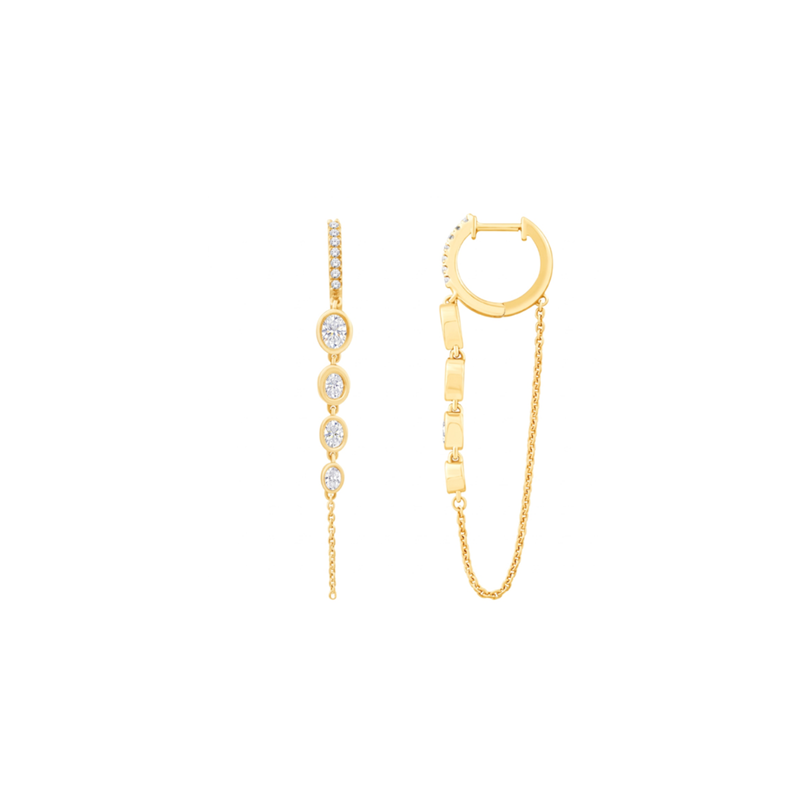 14K Yellow Gold Bezel Set Oval Diamond Dangle Earring