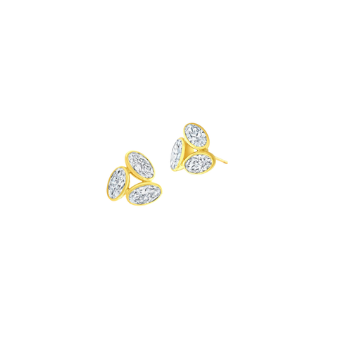18K Yellow Gold Diamond Oval Cluster Earrings