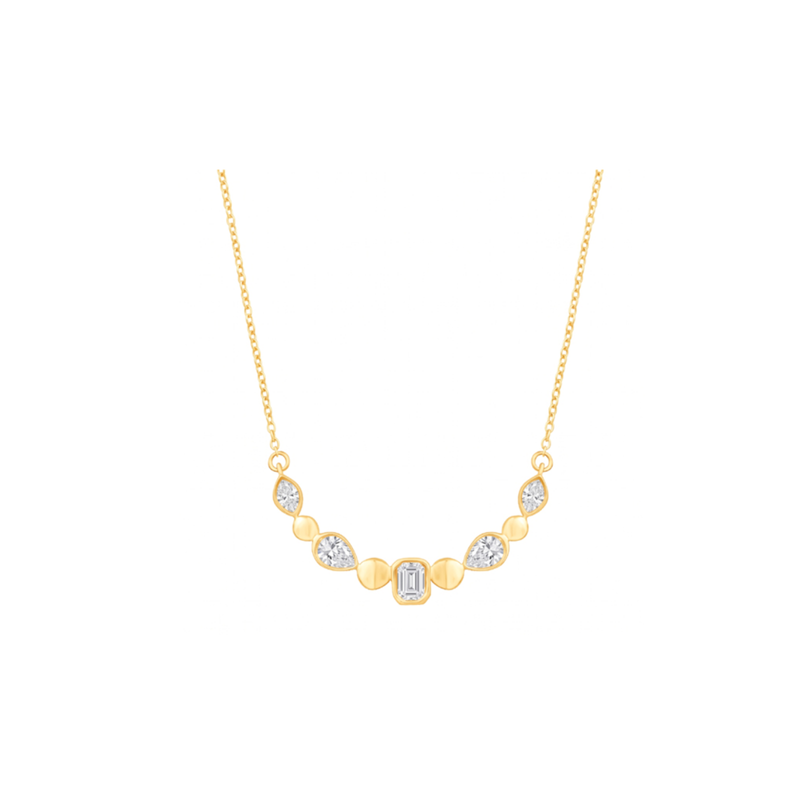 14K Yellow Gold Bezel Set Marquise, Pear, & Emerald Cut Diamond Pendant