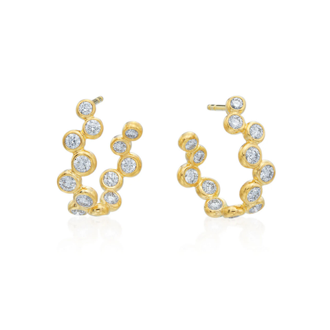 18K Yellow Gold Diamond Zig Zag Moonlight Curve Earrings 1.51ctw