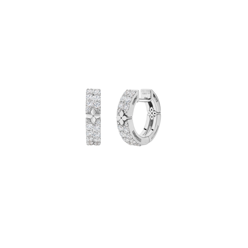 Love In Verona 18K White Gold Pavé Diamond & Polished Hoop Earrings