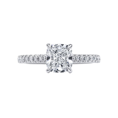Cushion Cut 1.81ct Platinum Pave Band Diamond Engagement Ring