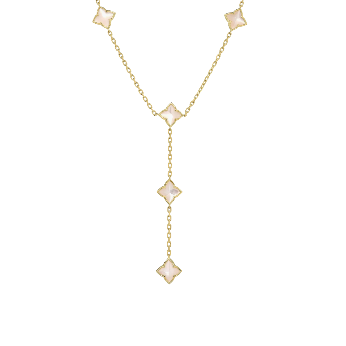 18K Yellow Gold Venetian Princess Carnival Mother of Pearl Flower Station Lariat