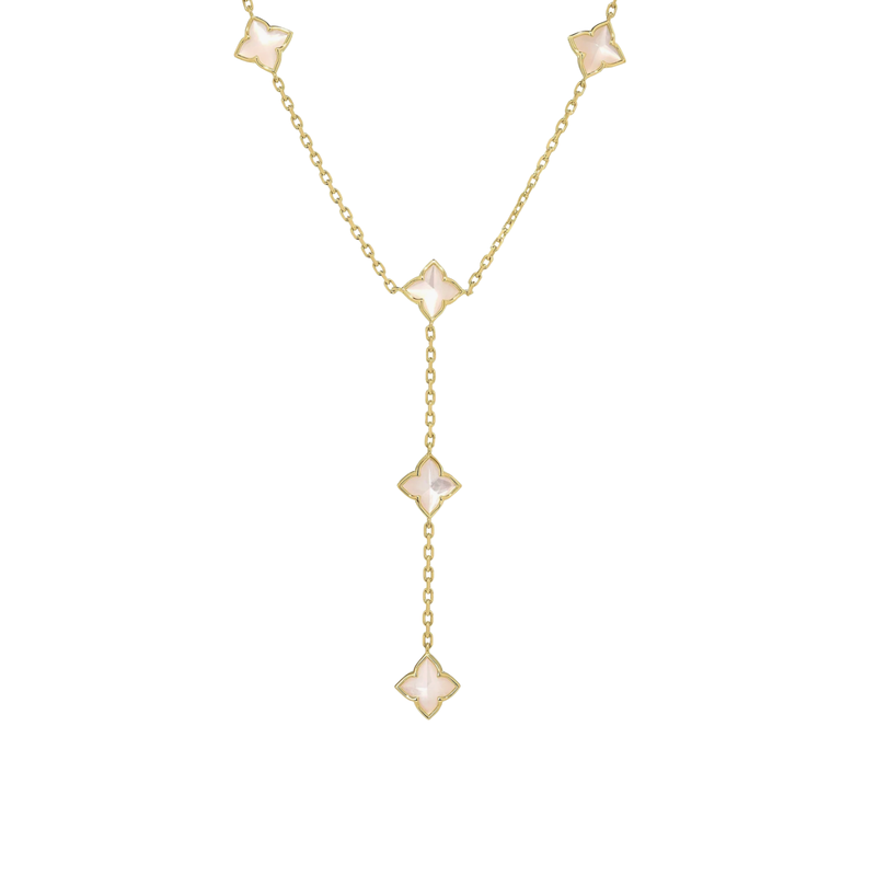 18K Yellow Gold Venetian Princess Carnival Mother of Pearl Flower Station Lariat