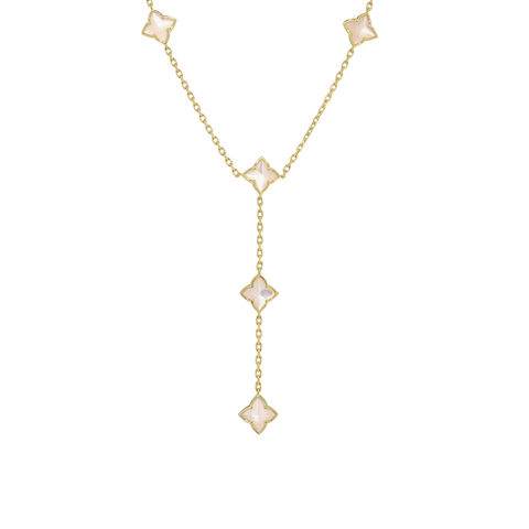 18K Yellow Gold Venetian Princess Carnival Mother of Pearl Flower Station Lariat