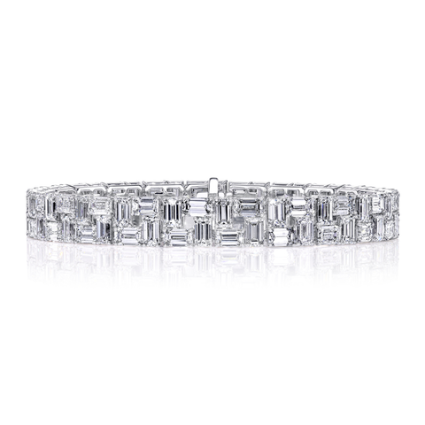 18K White Gold 24.44 CTW Emerald-Cut Diamond Line Bracelet