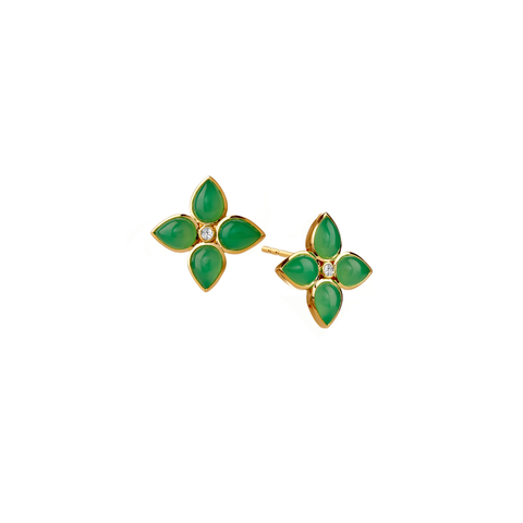 18K Yellow Gold, Chrysoprase, and Diamond Bloom Florae Studs