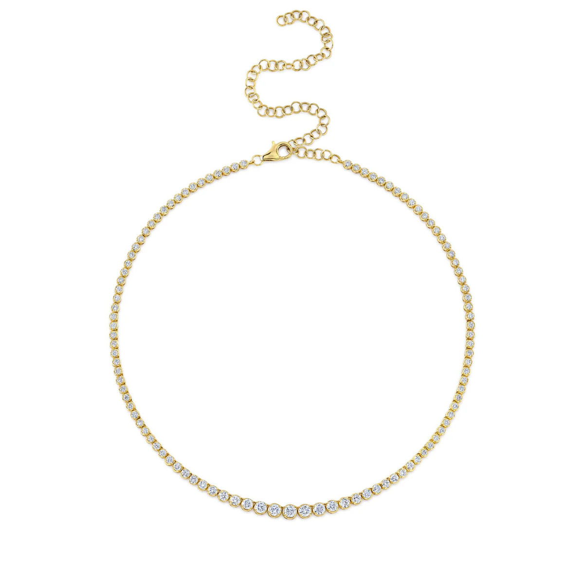 Shy Creation Jewelry - 14K Yellow Gold & Diamond Crown Setting Tennis Necklace | Manfredi Jewels