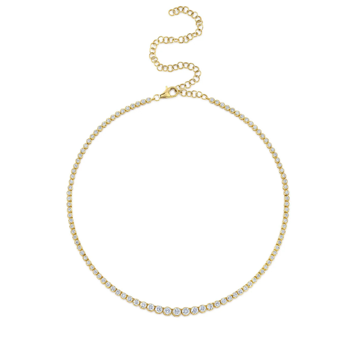 Shy Creation Jewelry - 14K Yellow Gold & Diamond Crown Setting Tennis Necklace | Manfredi Jewels