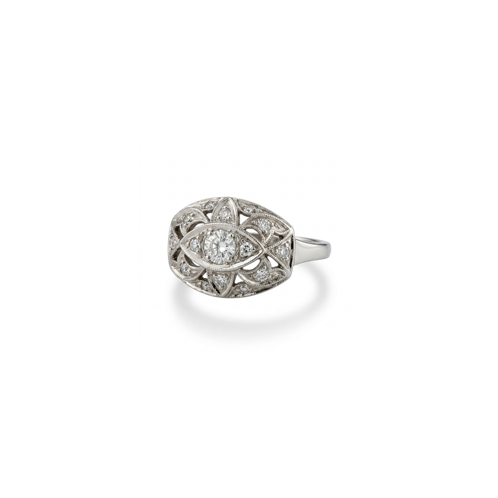 Estate 14K White Gold Vintage "Art Deco" Diamond Ring