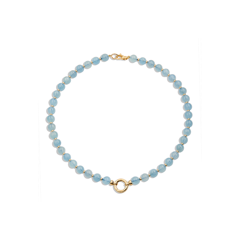 18K Yellow Gold & Aquamarine Beaded Necklace