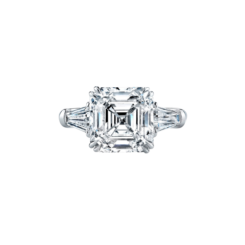 Asscher Cut 8.50ct Platinum Three Stone Diamond Engagement Ring