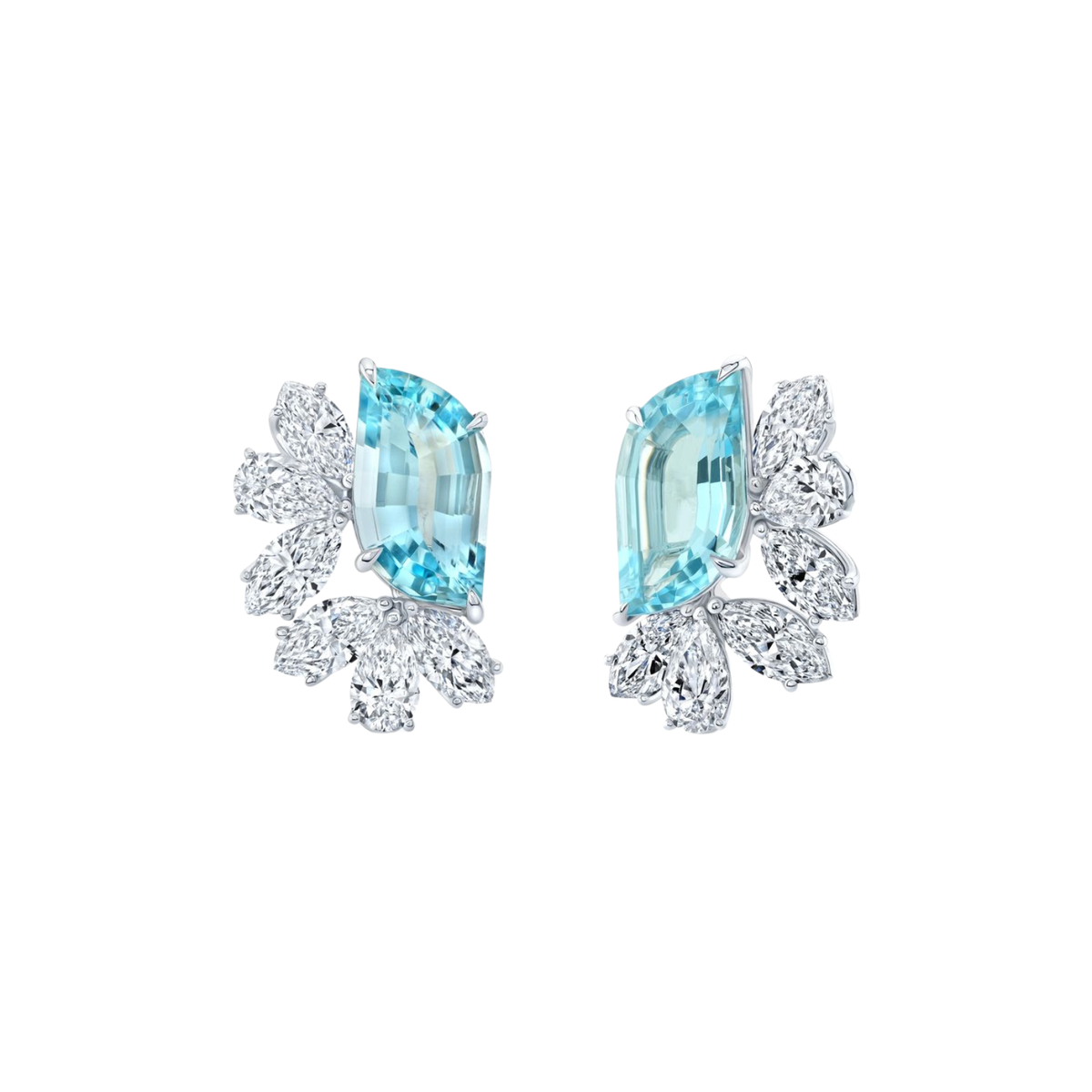 Rahaminov Diamonds Jewelry - 18K White Gold Aquamarine and Diamond Butterfly Earrings | Manfredi Jewels