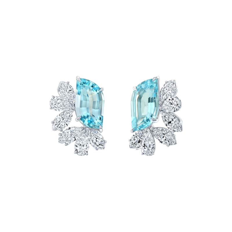 Rahaminov Diamonds Jewelry - 18K White Gold Aquamarine and Diamond Butterfly Earrings | Manfredi Jewels