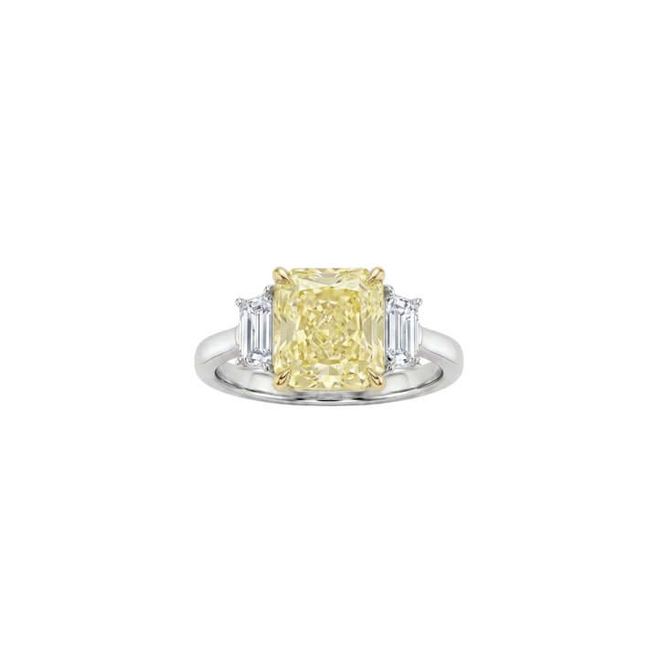 3.41ct Fancy Yellow Diamond Platinum & Yellow Gold Engagement Ring