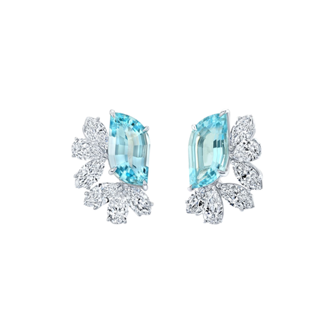 18K White Gold Aquamarine and Diamond Butterfly Earrings
