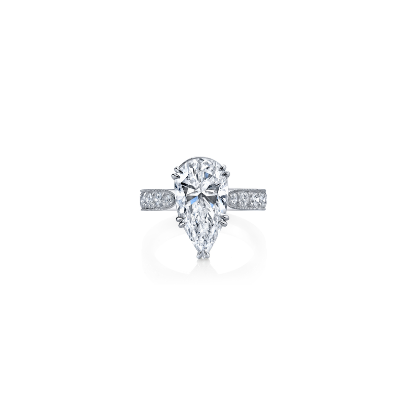 Pear Cut 5ct Platinum Diamond Ring with Diamond Shank