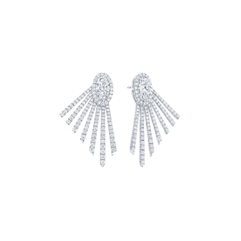 18K White Gold Diamond Oval Wing Earrings