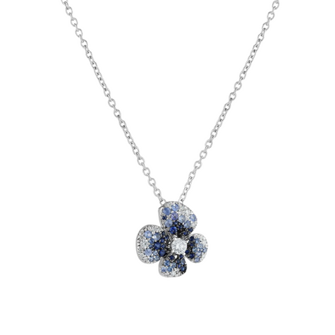 Ischia 18K White Gold Diamond & Blue Sapphire Flower Pendant Necklace