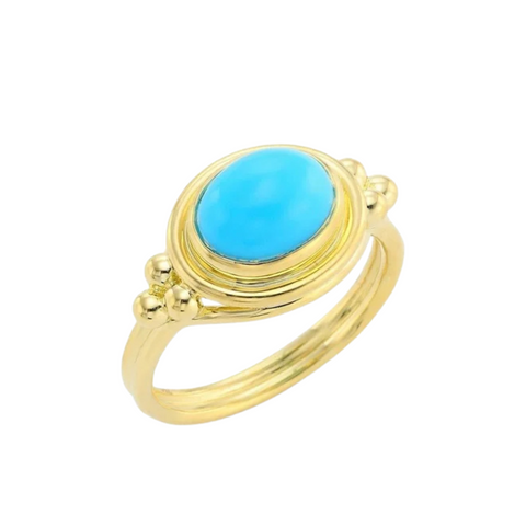 18K Yellow Gold Turquoise Classic Temple Ring