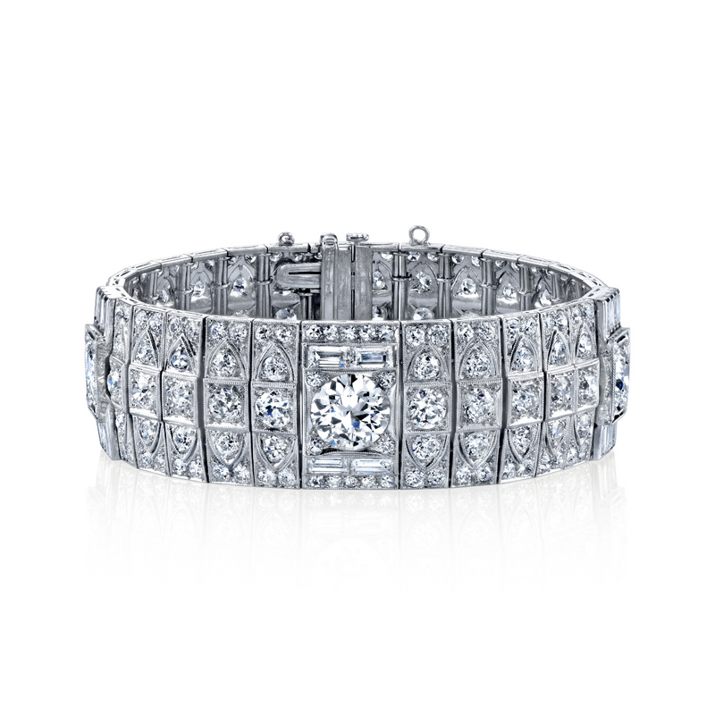 Platinum 19.7ct Antique Diamond Bracelet with Euro Rounds