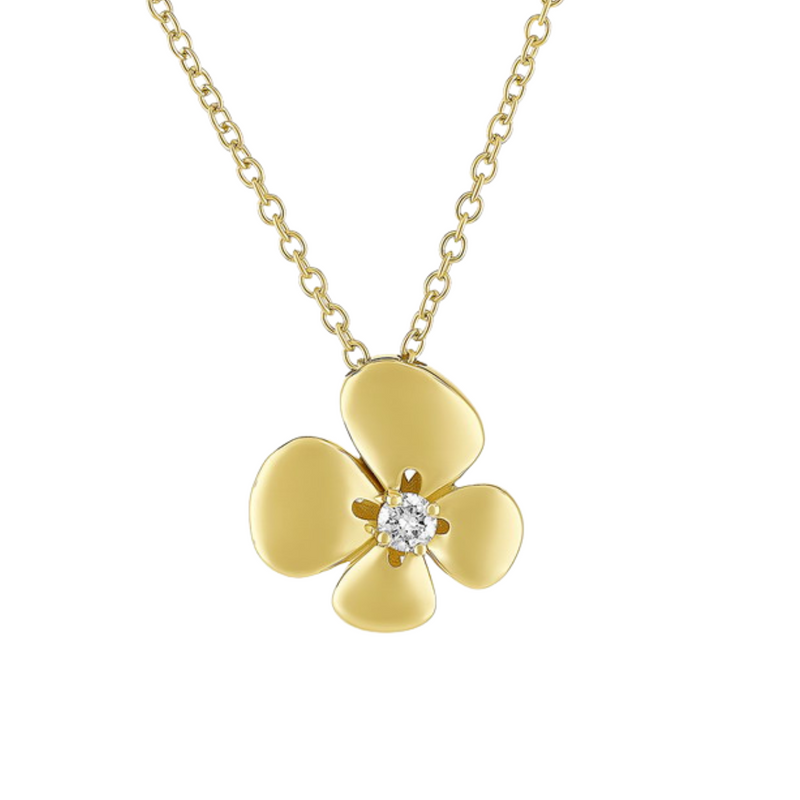 Miseno Ischia 18K Yellow Gold Diamond with White Diamond Flower Pendant Necklace