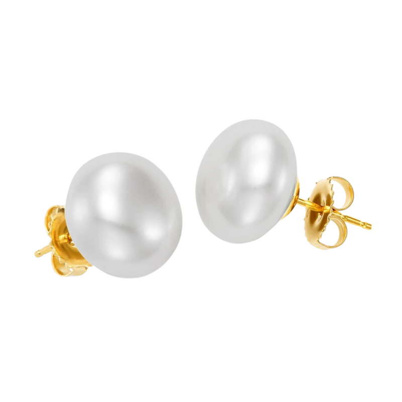14K Yellow Gold Freshwater Button Pearl Earrings