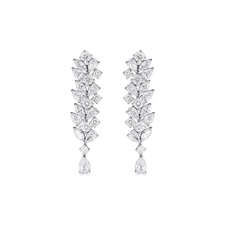 Diamond 18K White Gold Round and Fancy Cut Drop Earrings