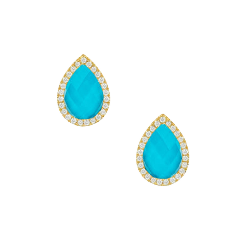 St. Barths 18K Yellow Gold Quartz Over Turquoise Diamond Earring