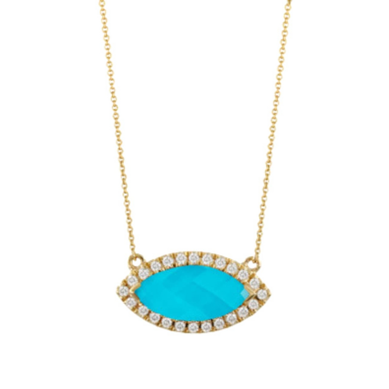 St. Barths 18K Yellow Gold Quarts Over Turquoise Diamond Halo Necklace