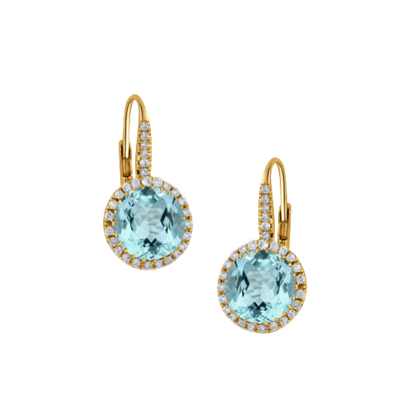 Sky Blue 18K Yellow Gold Blue Topaz Diamond Earrings