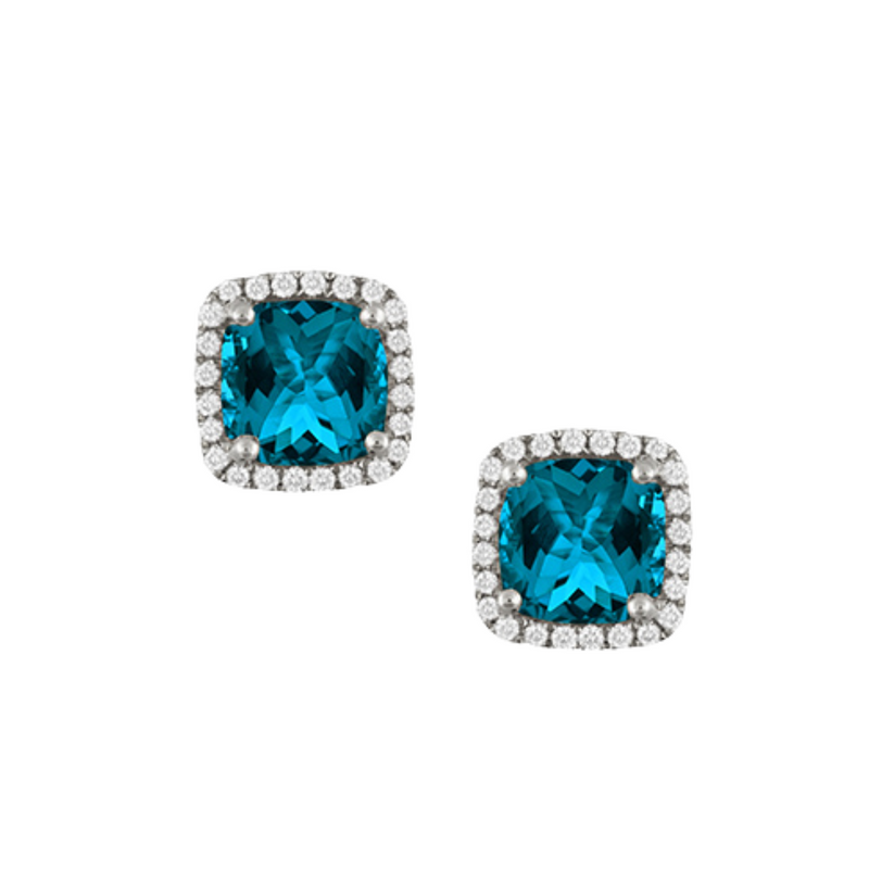 London Blue 18K White Gold Blue Topaz Diamond Halo Earrings