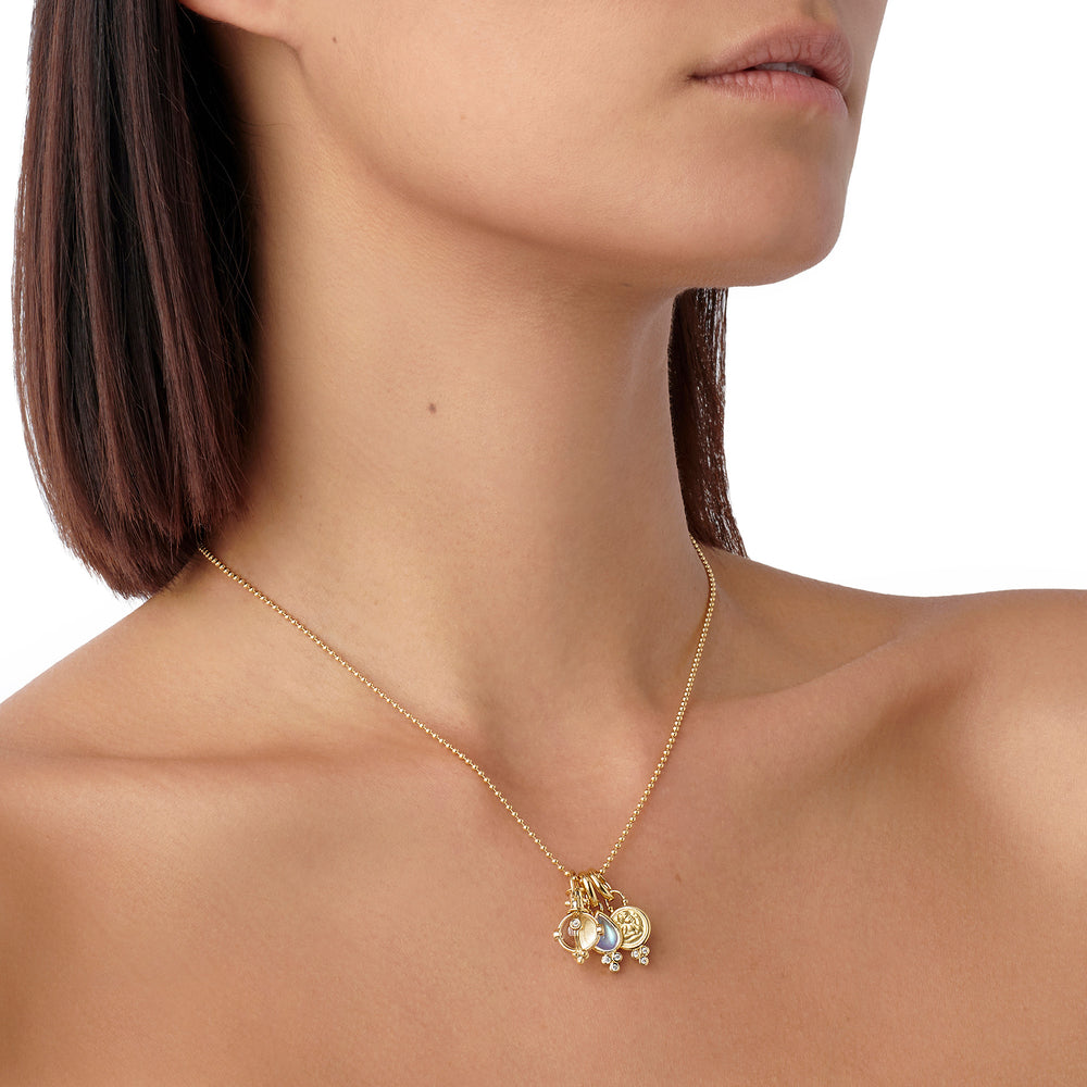 Temple St Clair Jewelry - Signature 18K Yellow Gold Three Charm Rock Crystal Moonstone & Diamond Chain Necklace | Manfredi Jewels