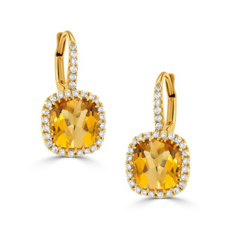 Limoncello 18K Yellow Gold Citrine Diamond Halo Drop Earrings
